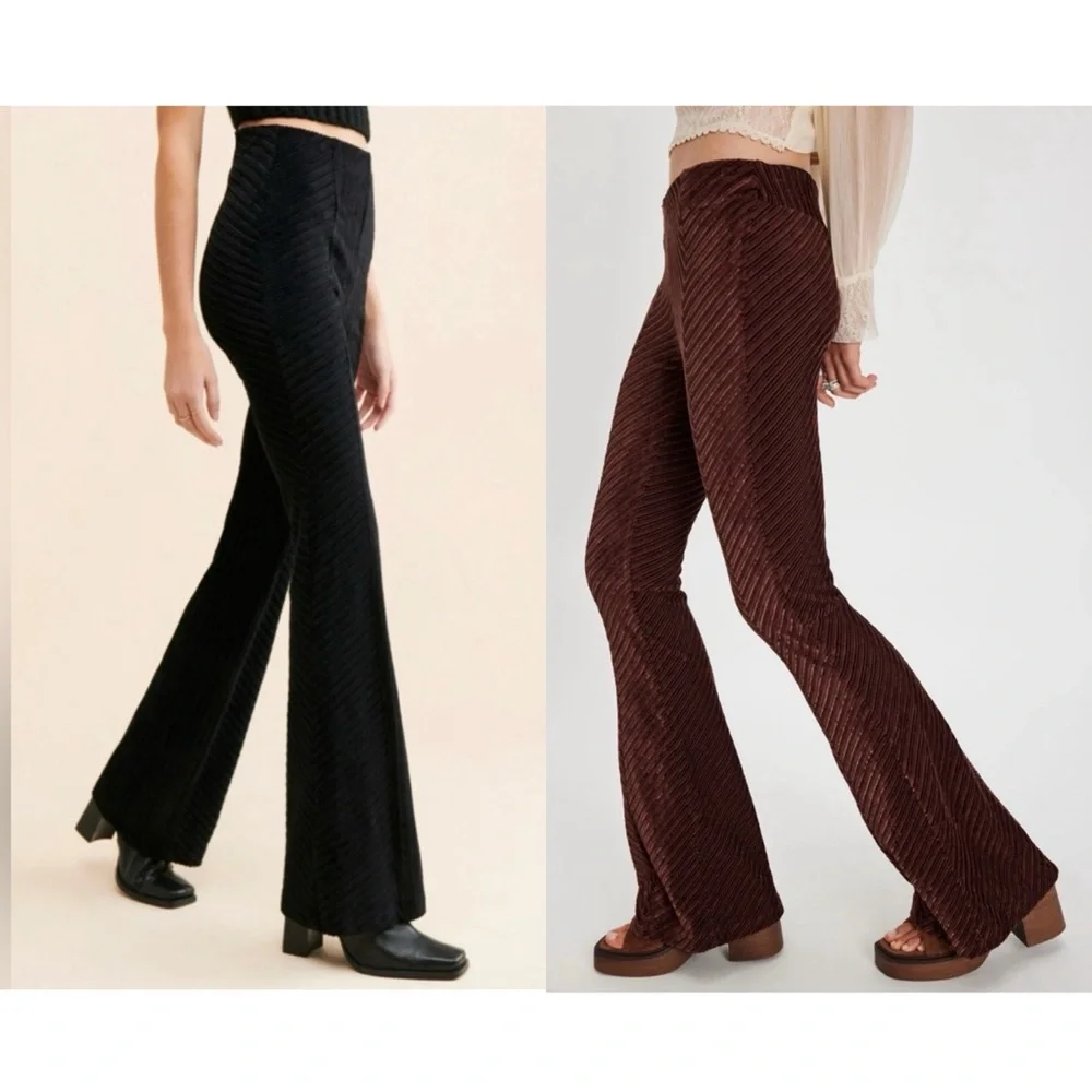 Free People Slim Pull-On Velvet Flare Pants Black - Picture 3 of 16